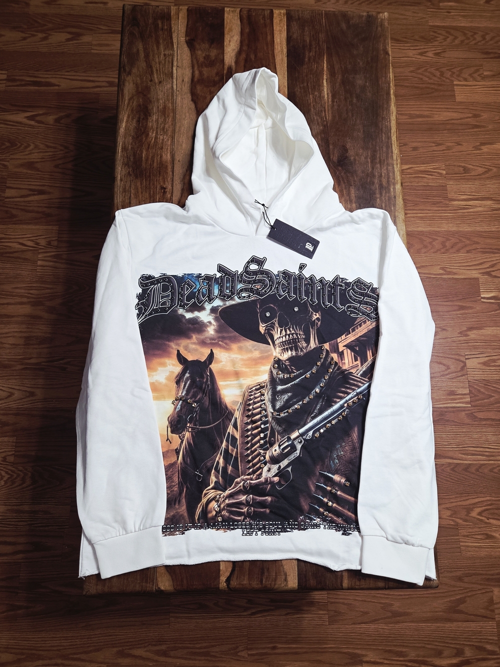 Left Point Italy Men's "DEAD SAINTS" White Graphic Pullover Hoodie